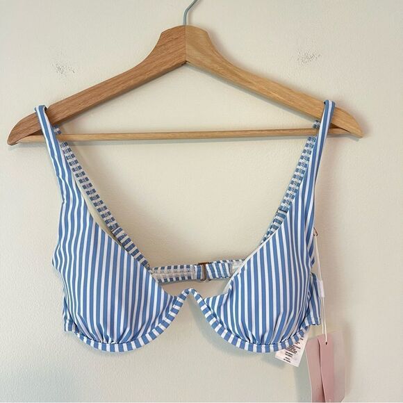 Avec Les Filles Striped Underwire Bikini Set NEW Size Medium Blue White - Picture 3 of 10